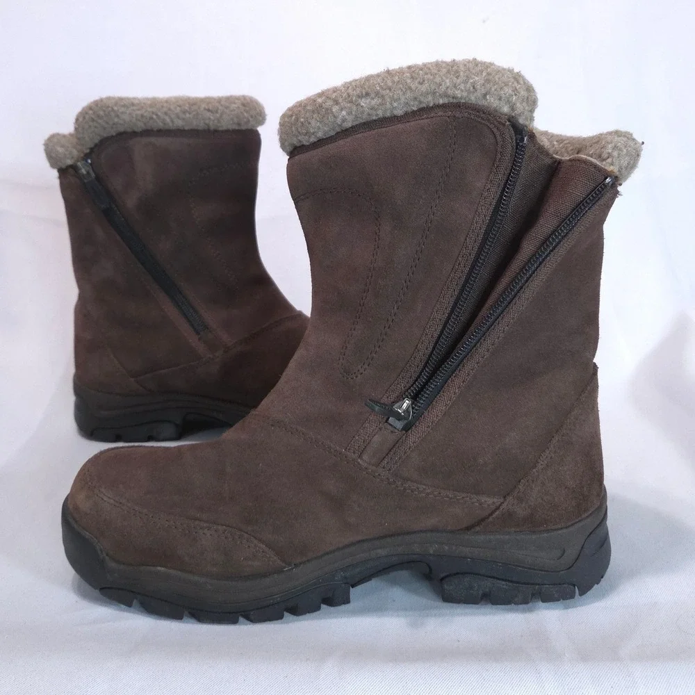 Sorel Water Fall Suede Winter Boots Women 9.5 Thinsulate Brown Zip Mid-Calf Snow